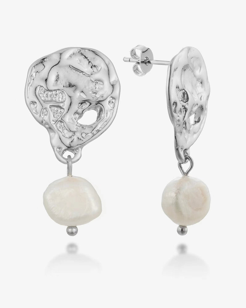 Selina Pearl Drop Coin Earrings - White Gold Plated, 18ct Gold Plated - MAUDELLA 