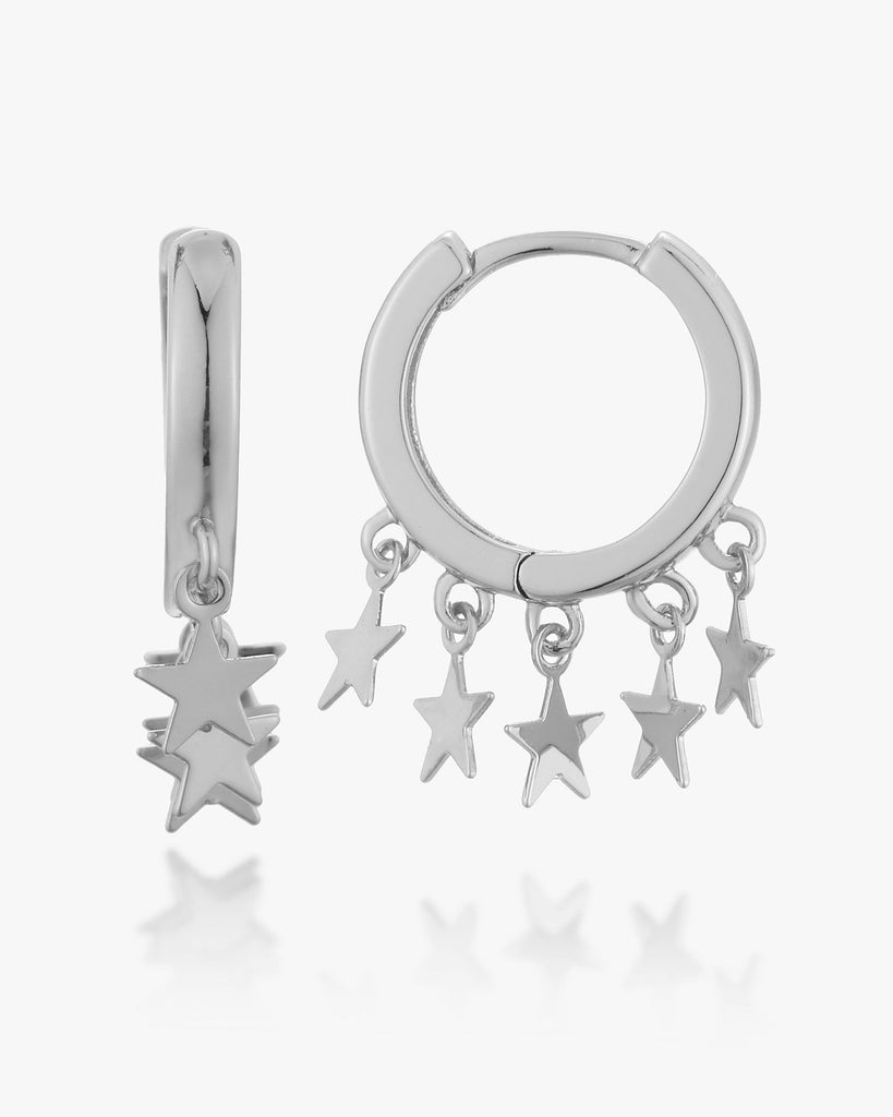 Aida Star Drop Hoop Earrings - 18ct Gold Plated, White Gold Plated - MAUDELLA 