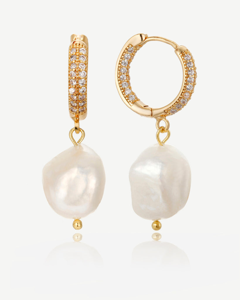 Allegra Pearl Drop Hoop Earrings - 18ct Gold Plated - MAUDELLA 