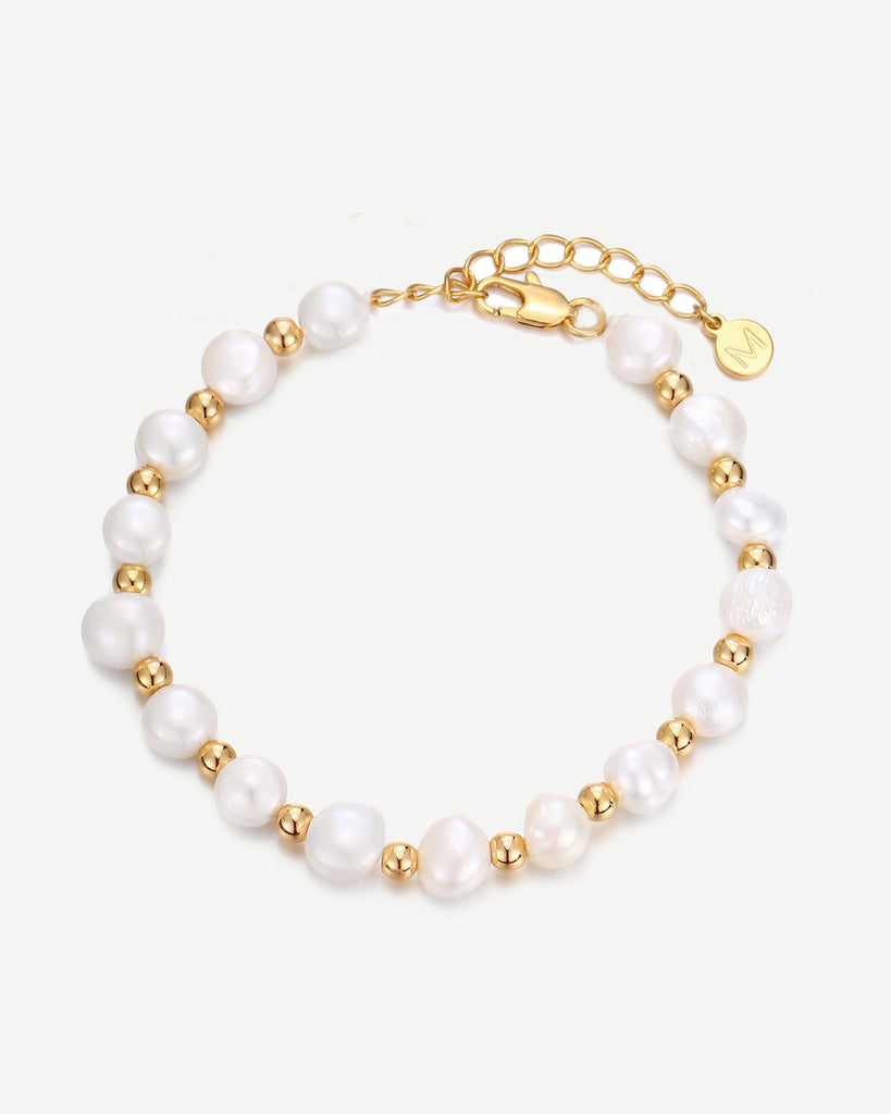 Carrie Pearl & Bead Bracelet - White Gold Plated, 18ct Gold Plated - MAUDELLA 