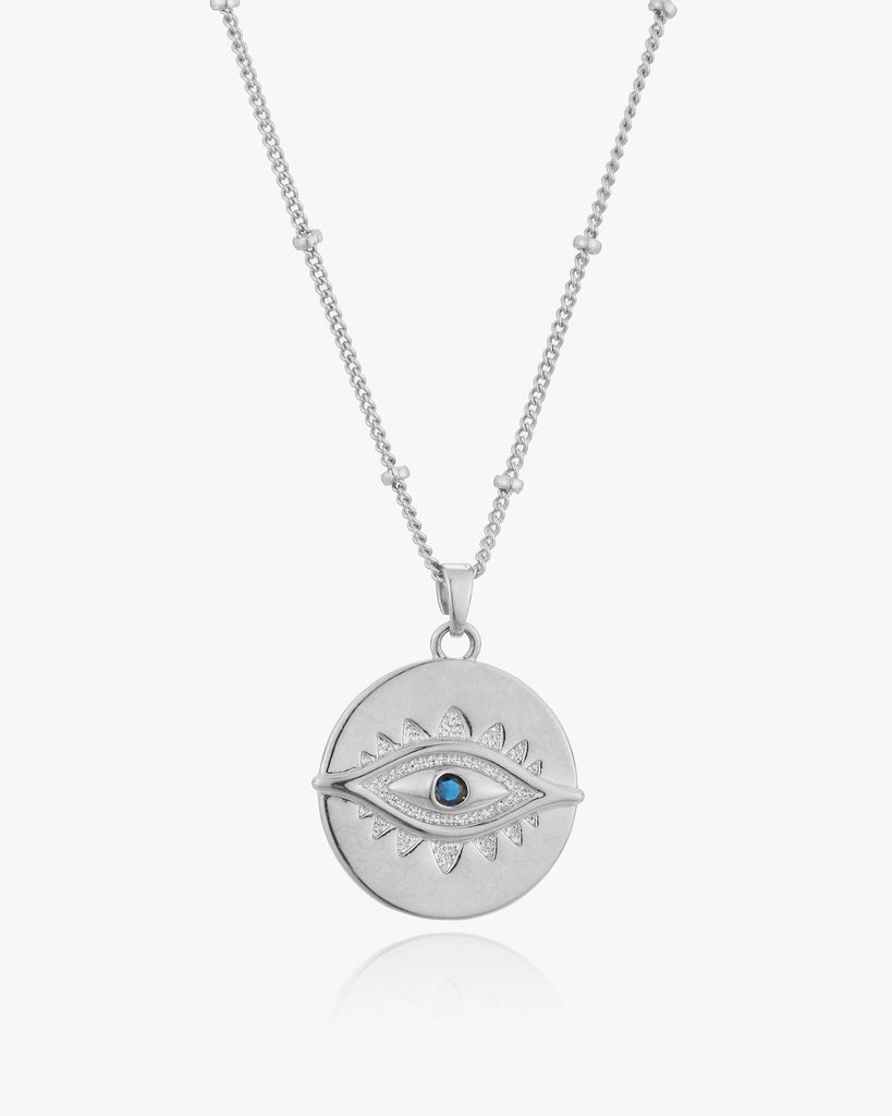 Cleopatra Evil Eye Necklace - White Gold Plated, 18ct Gold Plated - MAUDELLA 
