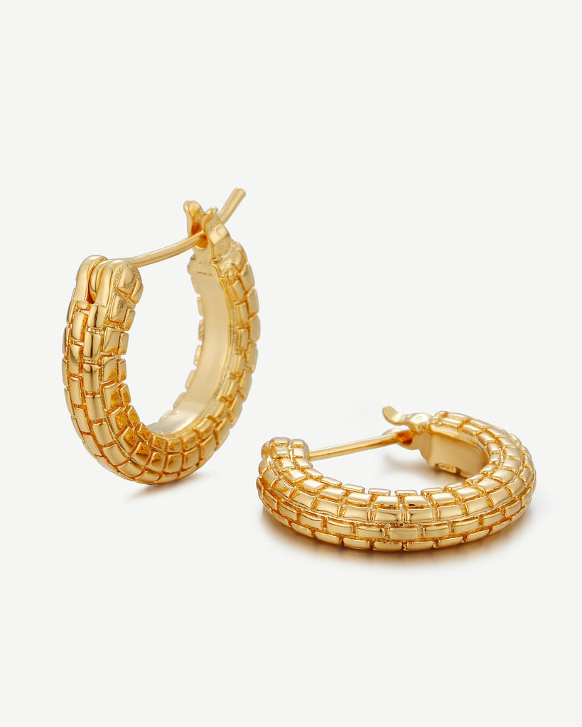 Coral Heirloom Textured Hoop Earrings - 18ct Gold Plated, White Gold Plated - MAUDELLA 