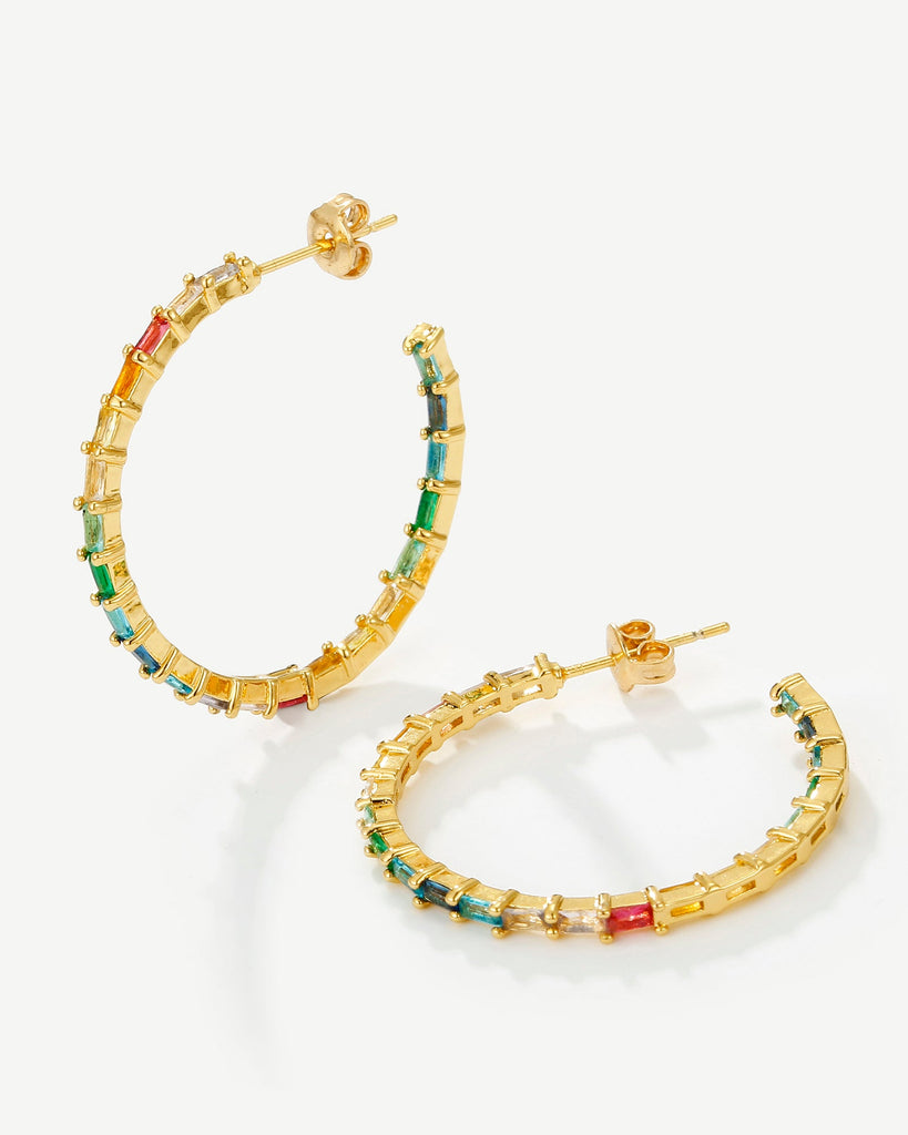 Faye Rainbow Hoop Earrings - 18ct Gold Plated, White Gold Plated - MAUDELLA 
