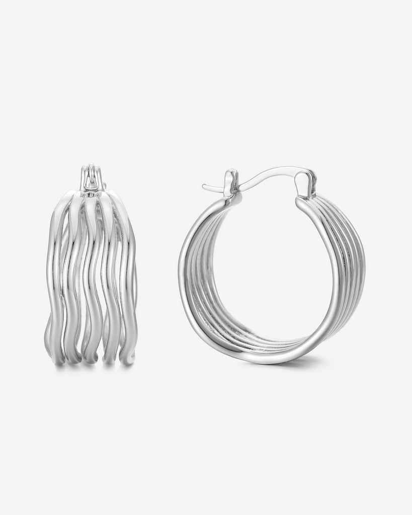 Fliss Wave Hoop Earrings - White Gold Plated, 18ct Gold Plated - MAUDELLA 