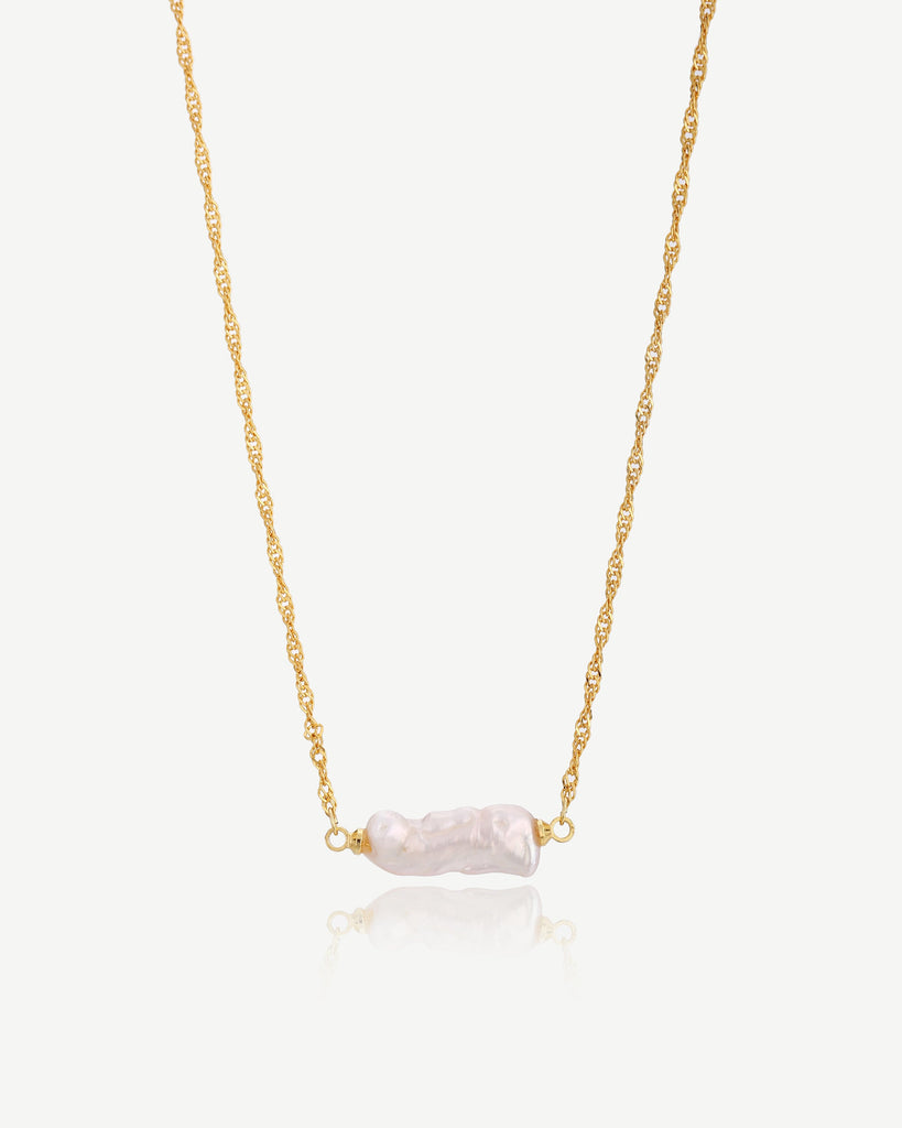 Hattie Pearl & Twist Chain Necklace - 18ct Gold Plated, White Gold Plated - MAUDELLA 