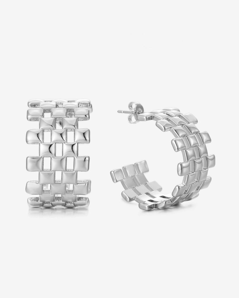 Immi Checkered Hoop Earrings - 18ct Gold Plated, White Gold Plated - MAUDELLA 