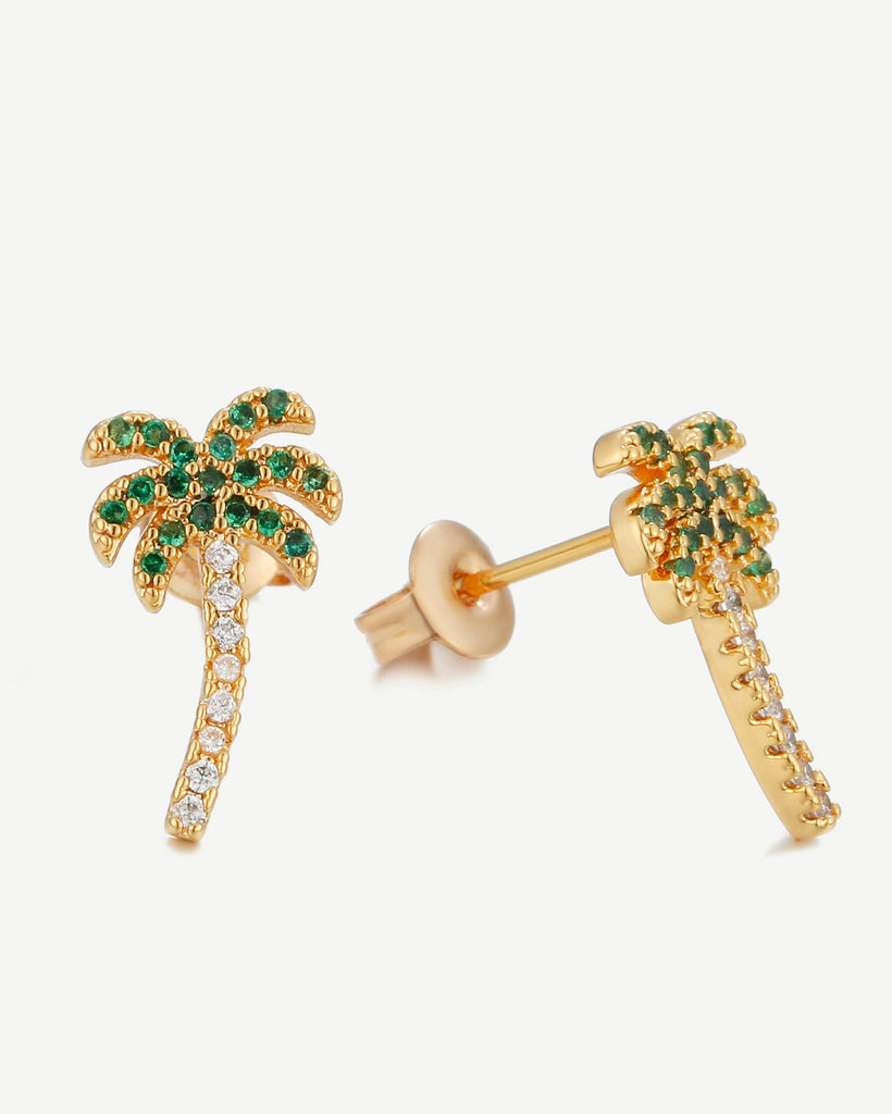 Kali Palm Tree Stud Earrings - White Gold Plated, 18ct Gold Plated - MAUDELLA 