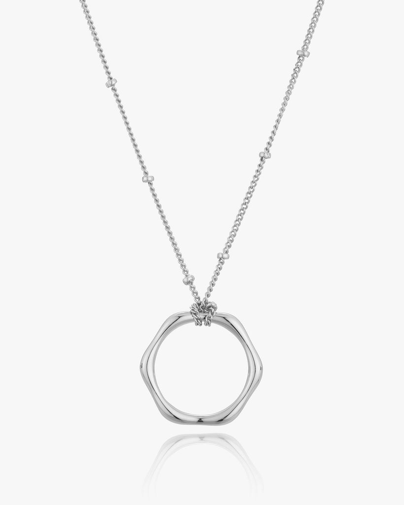 Rosie Circle Beaded Chain Necklace - White Gold Plated, 18ct Gold Plated - MAUDELLA 