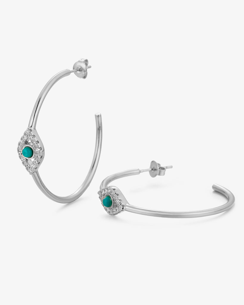 Mali Evil Eye Hoop Earrings - White Gold Plated, 18ct Gold Plated - MAUDELLA 