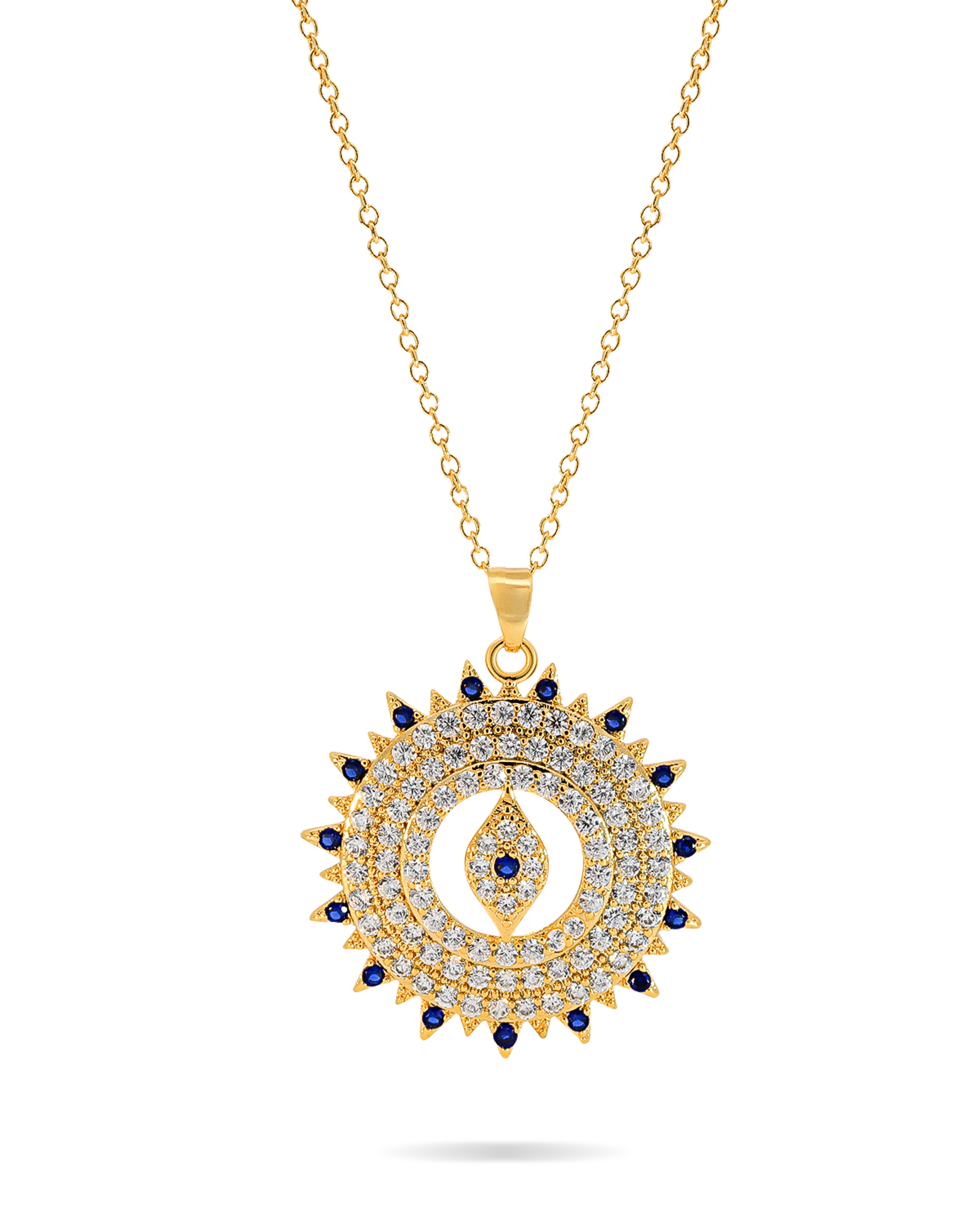 14K Solid Gold Evil Eye Charm With Cubic Zirconia - 3/4" X 3/4" Gold Charm Jewelry