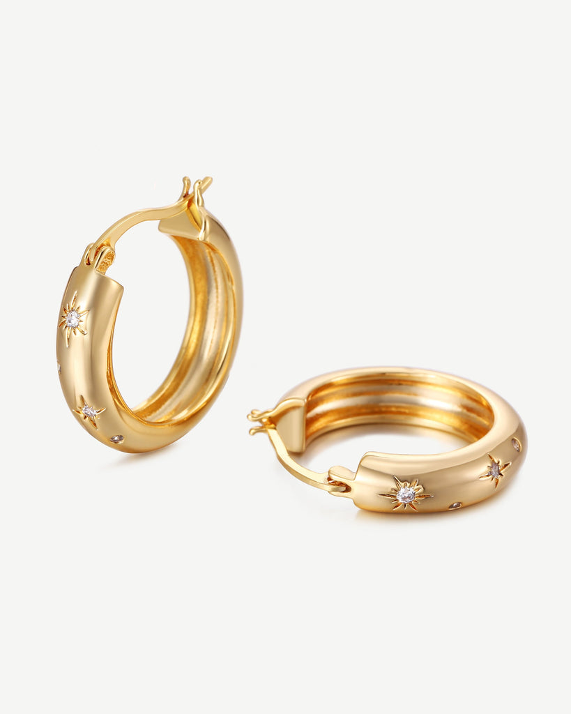 Xuxa Star Hoop Earrings - 18ct Gold Plated, White Gold Plated - MAUDELLA 